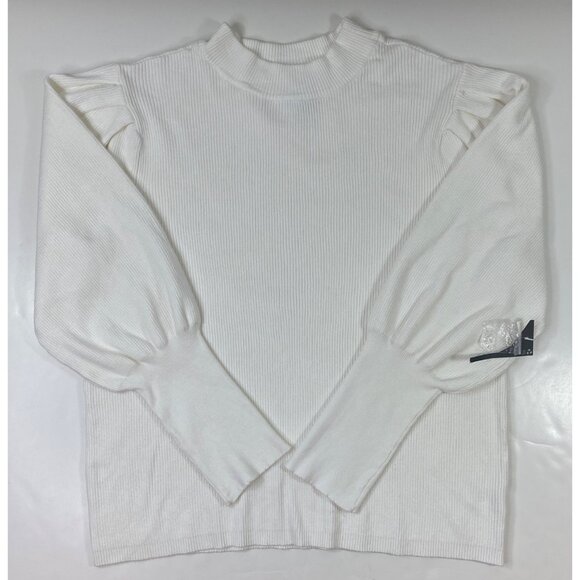 Worthington Womens Ribbed Knit White Long Sleeve Ruffle Shoulder Sweater Size 2X - Picture 1 of 4